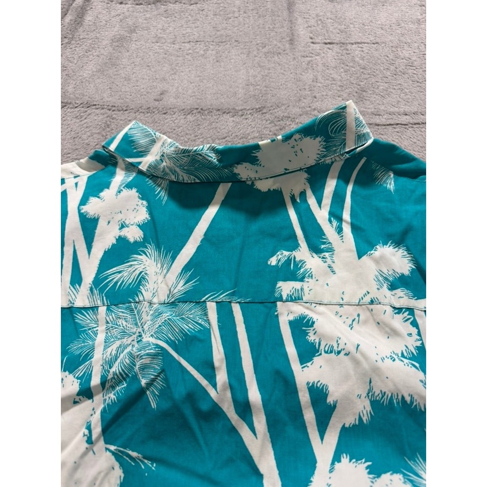 Chico's Sleeveless Blouse Womens Size 3 Teal Palm Print Tropical Resort - Picture 11 of 11